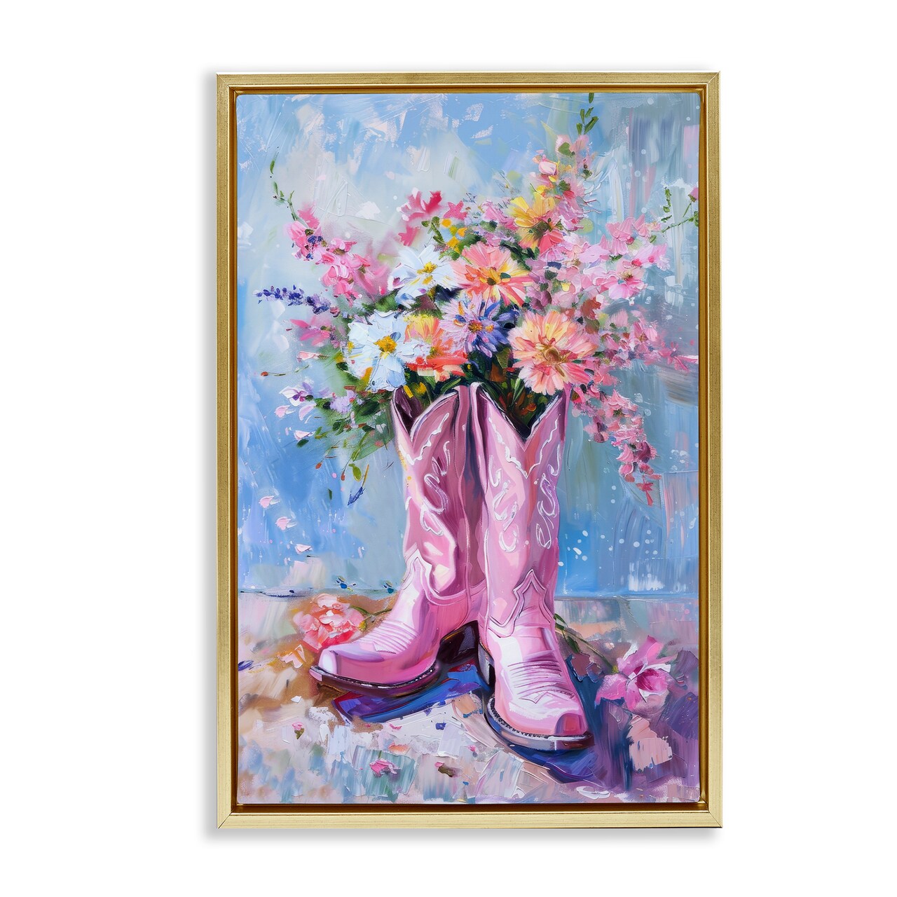 Stupell Industries Floral Cowgirl Boots Framed Floater Canvas Wall Art Design by Petal Prints Design